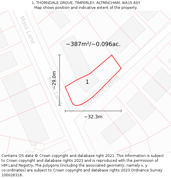 1, THORNDALE GROVE, TIMPERLEY, ALTRINCHAM, WA15 6SY: Plot and title map