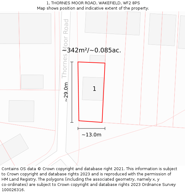 1, THORNES MOOR ROAD, WAKEFIELD, WF2 8PS: Plot and title map