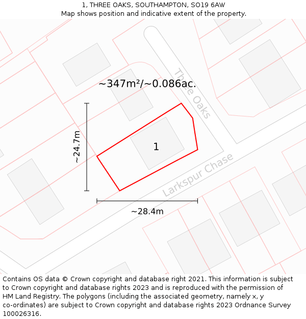 1, THREE OAKS, SOUTHAMPTON, SO19 6AW: Plot and title map