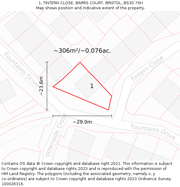 1, TINTERN CLOSE, BARRS COURT, BRISTOL, BS30 7XH: Plot and title map