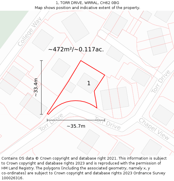 1, TORR DRIVE, WIRRAL, CH62 0BG: Plot and title map