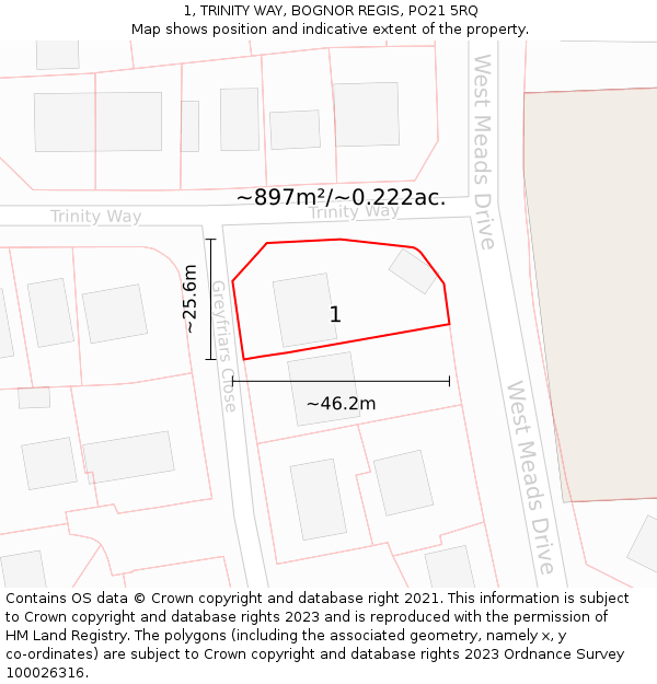 1, TRINITY WAY, BOGNOR REGIS, PO21 5RQ: Plot and title map