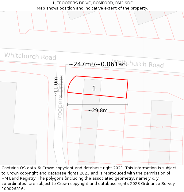 1, TROOPERS DRIVE, ROMFORD, RM3 9DE: Plot and title map