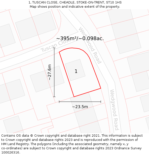 1, TUSCAN CLOSE, CHEADLE, STOKE-ON-TRENT, ST10 1HS: Plot and title map
