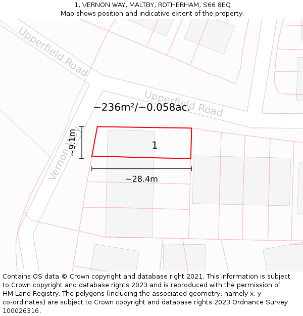 1, VERNON WAY, MALTBY, ROTHERHAM, S66 8EQ: Plot and title map