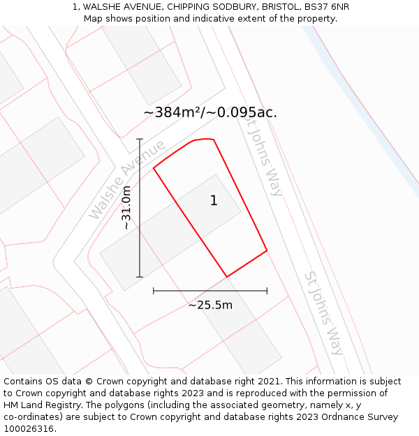 1, WALSHE AVENUE, CHIPPING SODBURY, BRISTOL, BS37 6NR: Plot and title map