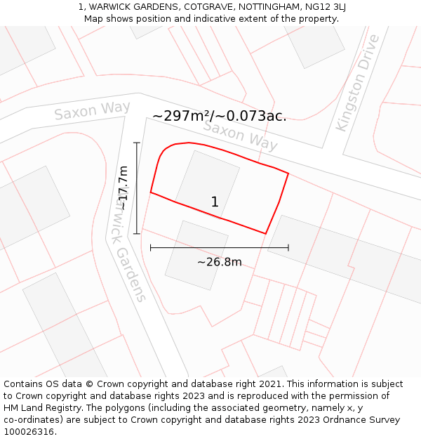 1, WARWICK GARDENS, COTGRAVE, NOTTINGHAM, NG12 3LJ: Plot and title map