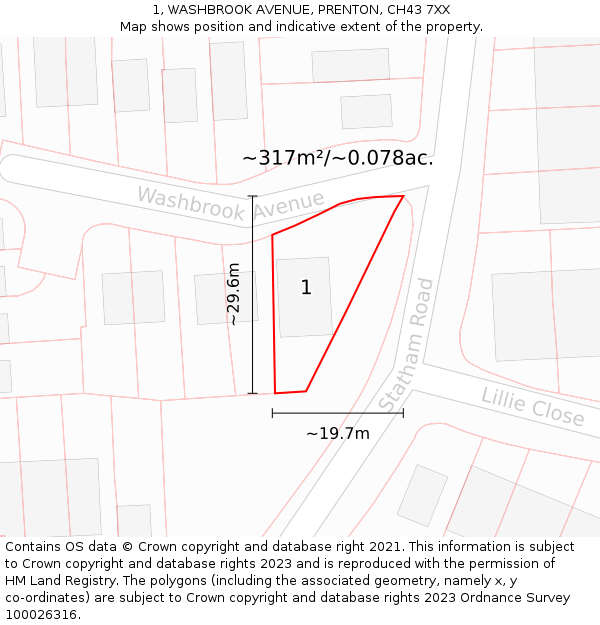 1, WASHBROOK AVENUE, PRENTON, CH43 7XX: Plot and title map