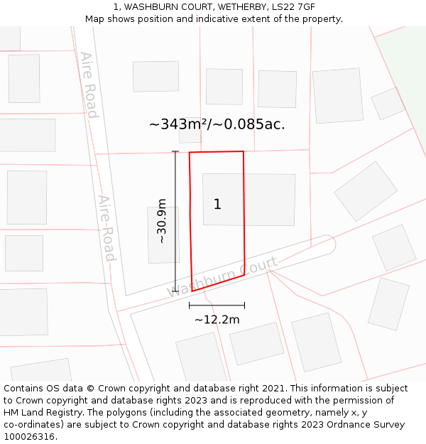 1, WASHBURN COURT, WETHERBY, LS22 7GF: Plot and title map