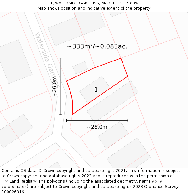 1, WATERSIDE GARDENS, MARCH, PE15 8RW: Plot and title map