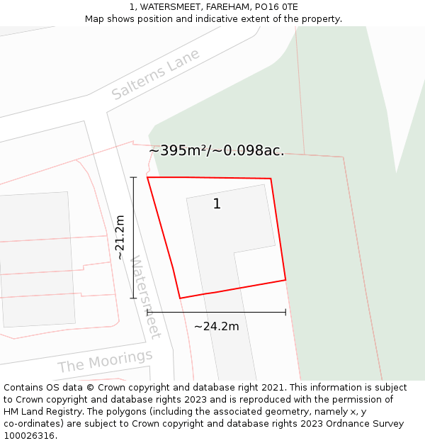 1, WATERSMEET, FAREHAM, PO16 0TE: Plot and title map