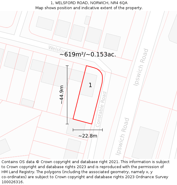 1, WELSFORD ROAD, NORWICH, NR4 6QA: Plot and title map