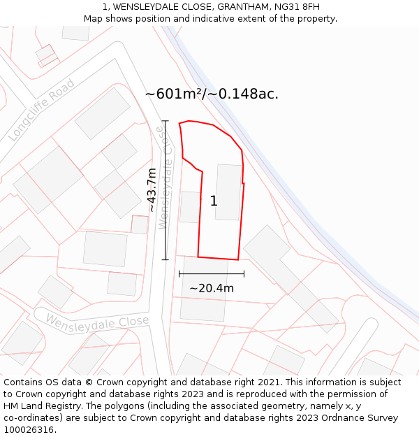 1, WENSLEYDALE CLOSE, GRANTHAM, NG31 8FH: Plot and title map