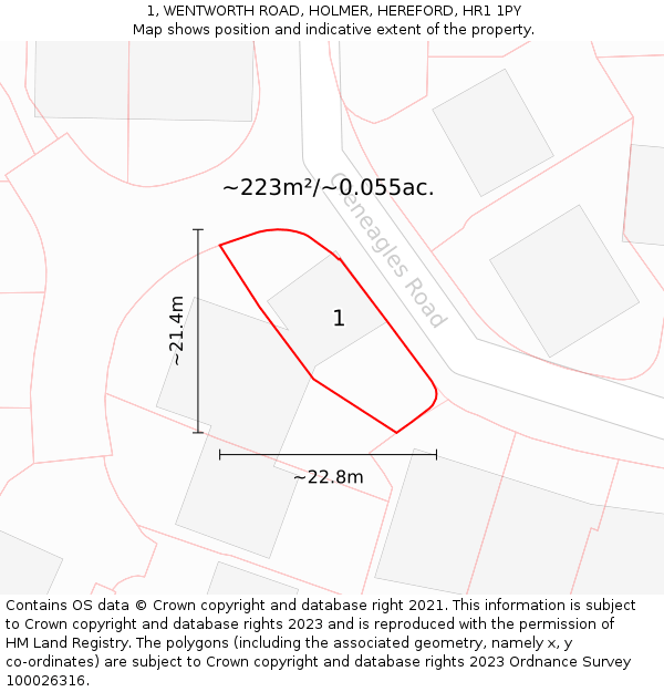 1, WENTWORTH ROAD, HOLMER, HEREFORD, HR1 1PY: Plot and title map