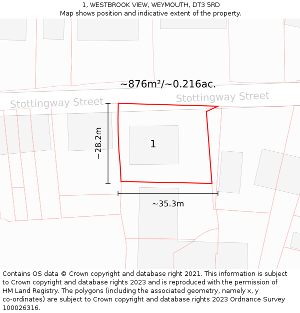 1, WESTBROOK VIEW, WEYMOUTH, DT3 5RD: Plot and title map