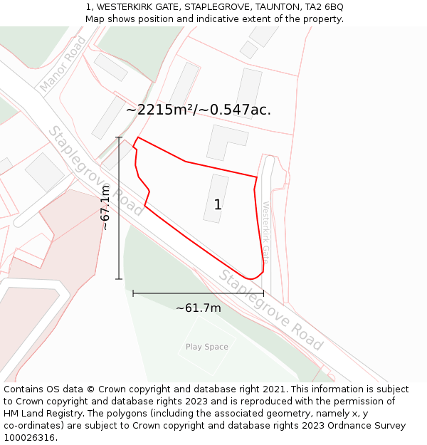 1, WESTERKIRK GATE, STAPLEGROVE, TAUNTON, TA2 6BQ: Plot and title map