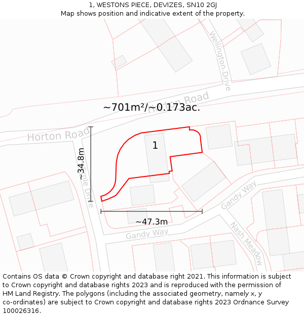 1, WESTONS PIECE, DEVIZES, SN10 2GJ: Plot and title map