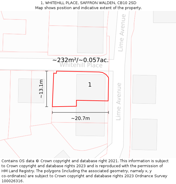 1, WHITEHILL PLACE, SAFFRON WALDEN, CB10 2SD: Plot and title map