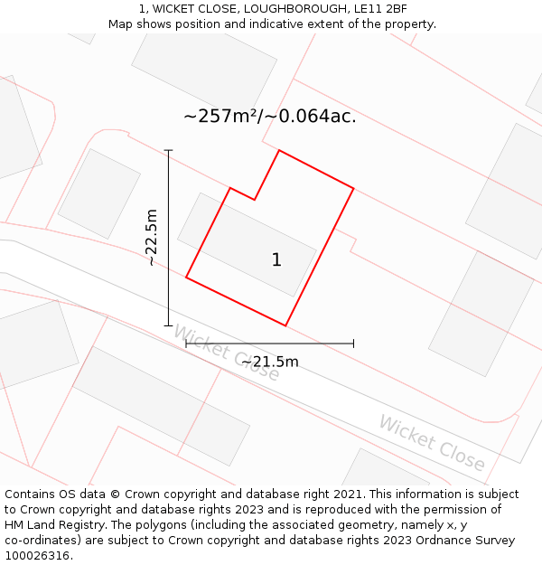 1, WICKET CLOSE, LOUGHBOROUGH, LE11 2BF: Plot and title map