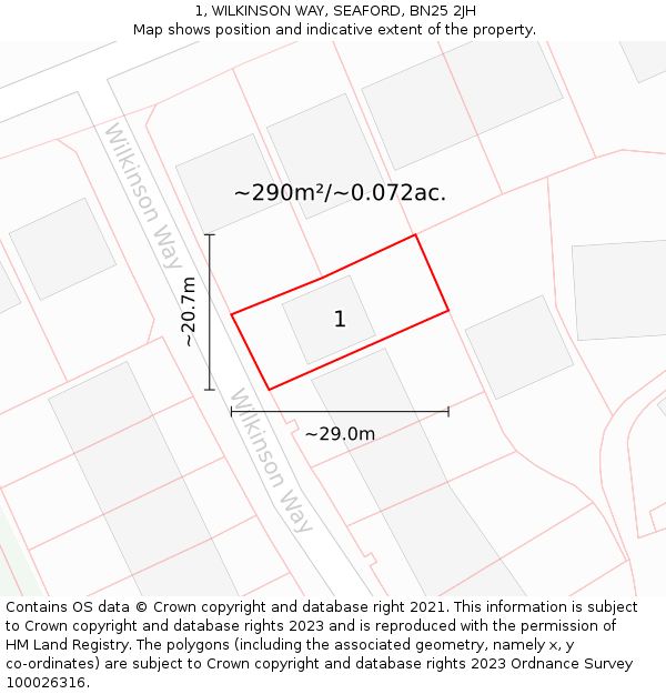 1, WILKINSON WAY, SEAFORD, BN25 2JH: Plot and title map