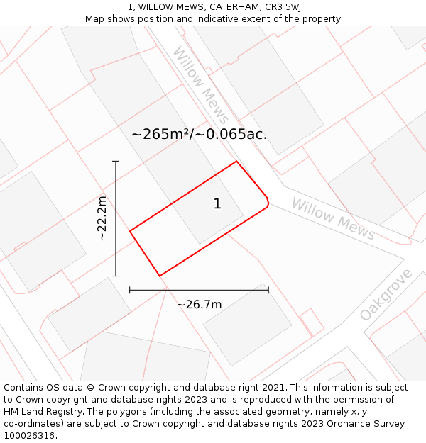 1, WILLOW MEWS, CATERHAM, CR3 5WJ: Plot and title map