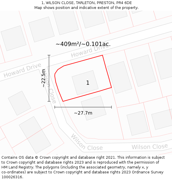 1, WILSON CLOSE, TARLETON, PRESTON, PR4 6DE: Plot and title map