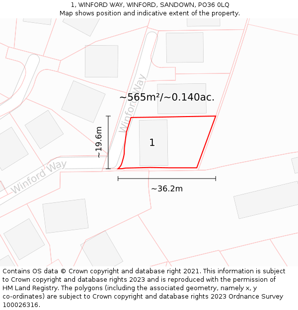 1, WINFORD WAY, WINFORD, SANDOWN, PO36 0LQ: Plot and title map