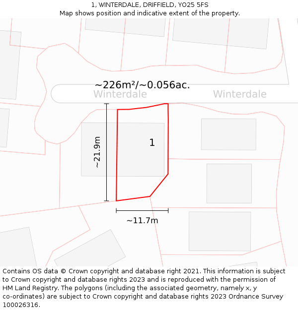 1, WINTERDALE, DRIFFIELD, YO25 5FS: Plot and title map