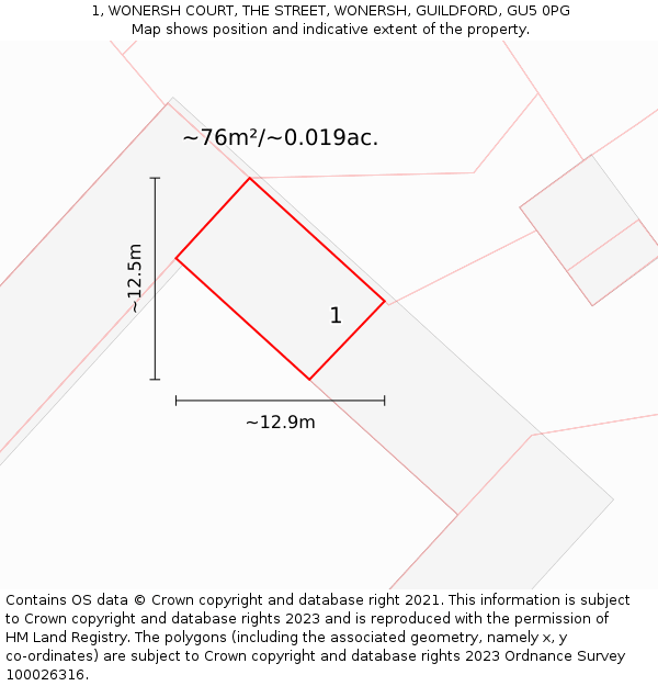 1, WONERSH COURT, THE STREET, WONERSH, GUILDFORD, GU5 0PG: Plot and title map