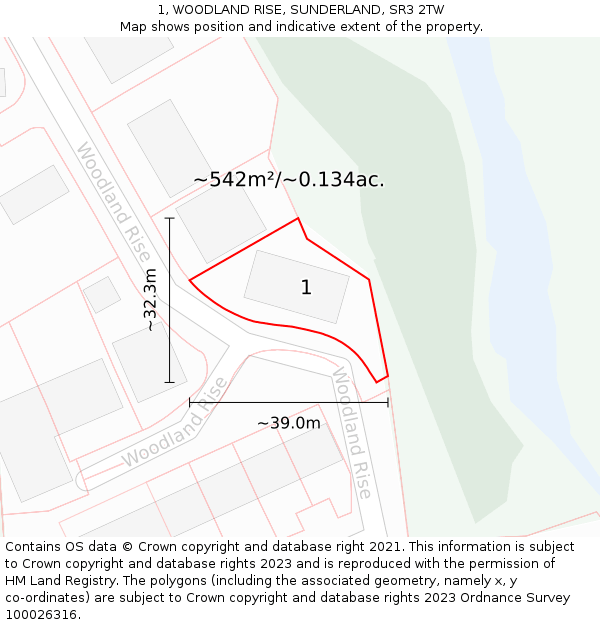 1, WOODLAND RISE, SUNDERLAND, SR3 2TW: Plot and title map