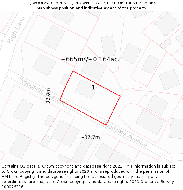 1, WOODSIDE AVENUE, BROWN EDGE, STOKE-ON-TRENT, ST6 8RX: Plot and title map