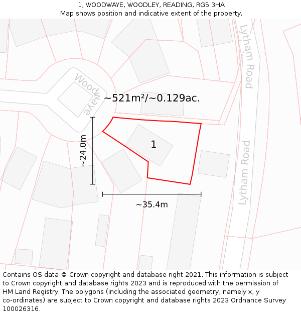 1, WOODWAYE, WOODLEY, READING, RG5 3HA: Plot and title map