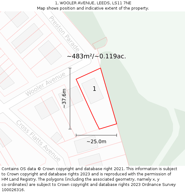 1, WOOLER AVENUE, LEEDS, LS11 7NE: Plot and title map