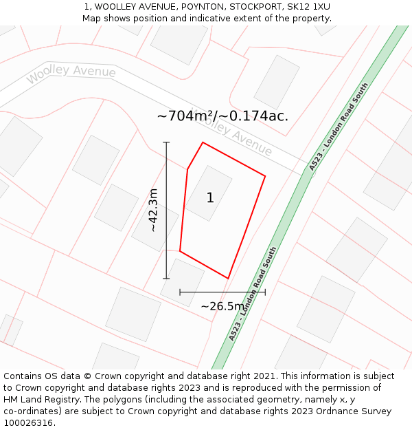 1, WOOLLEY AVENUE, POYNTON, STOCKPORT, SK12 1XU: Plot and title map