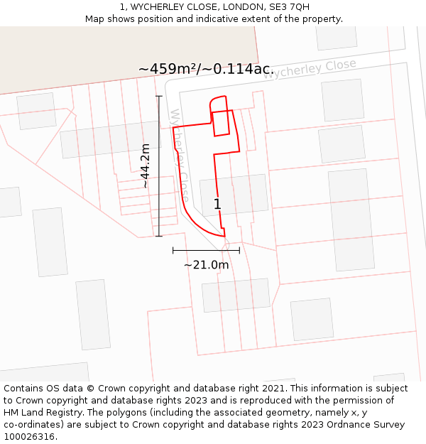 1, WYCHERLEY CLOSE, LONDON, SE3 7QH: Plot and title map