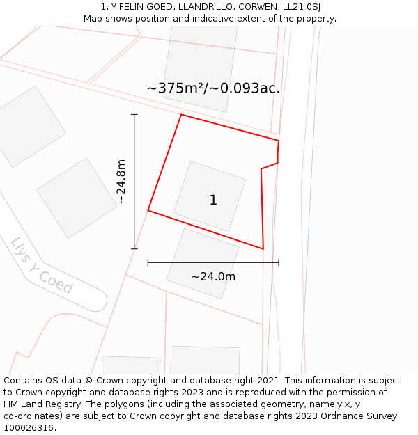 1, Y FELIN GOED, LLANDRILLO, CORWEN, LL21 0SJ: Plot and title map