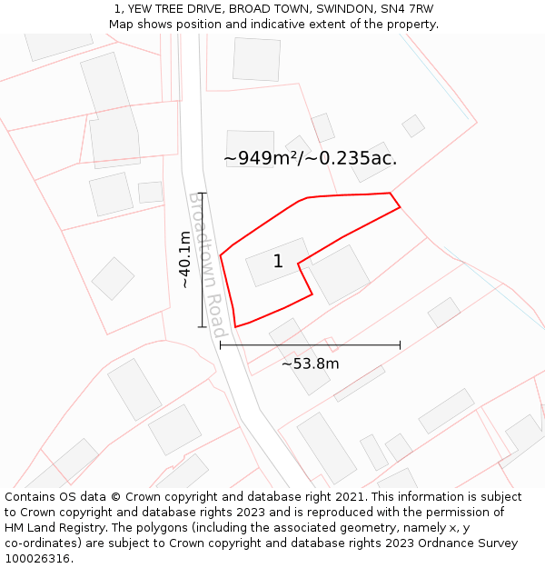 1, YEW TREE DRIVE, BROAD TOWN, SWINDON, SN4 7RW: Plot and title map