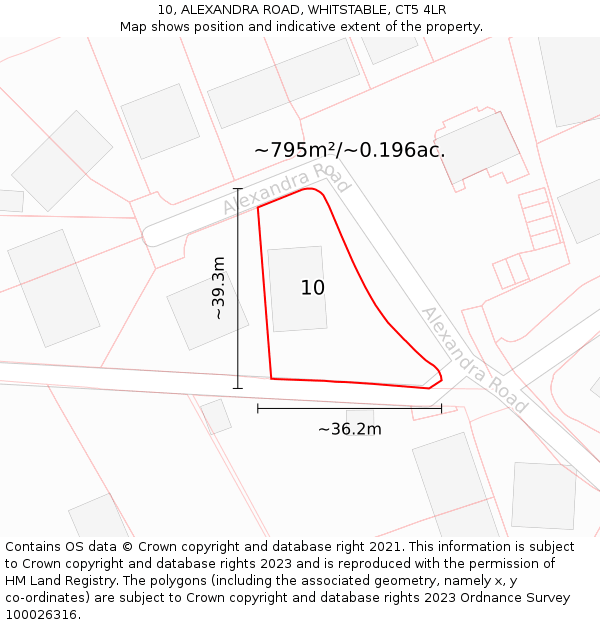 10, ALEXANDRA ROAD, WHITSTABLE, CT5 4LR: Plot and title map