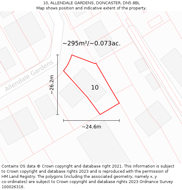 10, ALLENDALE GARDENS, DONCASTER, DN5 8BL: Plot and title map