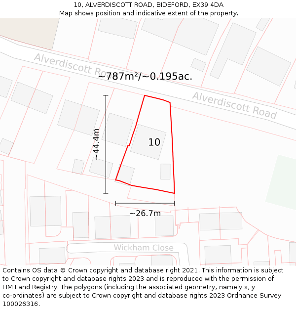 10, ALVERDISCOTT ROAD, BIDEFORD, EX39 4DA: Plot and title map