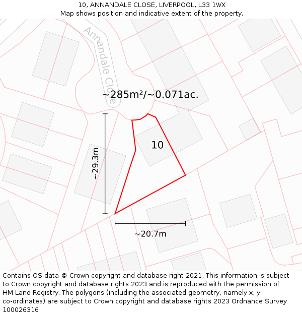 10, ANNANDALE CLOSE, LIVERPOOL, L33 1WX: Plot and title map