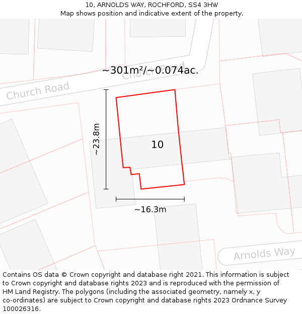 10, ARNOLDS WAY, ROCHFORD, SS4 3HW: Plot and title map