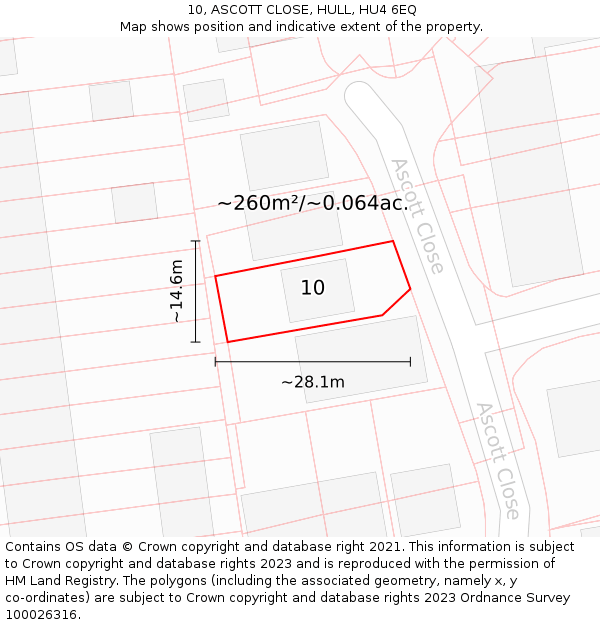 10, ASCOTT CLOSE, HULL, HU4 6EQ: Plot and title map