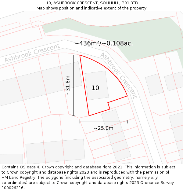 10, ASHBROOK CRESCENT, SOLIHULL, B91 3TD: Plot and title map