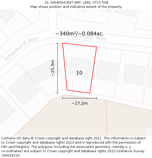 10, ASHENHURST WAY, LEEK, ST13 5SB: Plot and title map