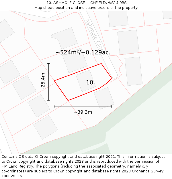 10, ASHMOLE CLOSE, LICHFIELD, WS14 9RS: Plot and title map