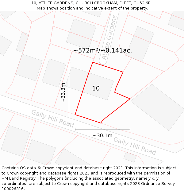 10, ATTLEE GARDENS, CHURCH CROOKHAM, FLEET, GU52 6PH: Plot and title map