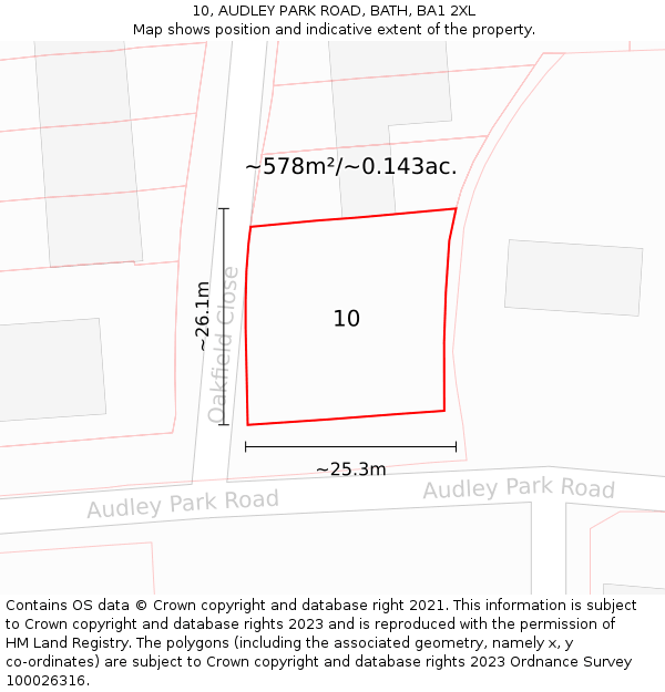 10, AUDLEY PARK ROAD, BATH, BA1 2XL: Plot and title map