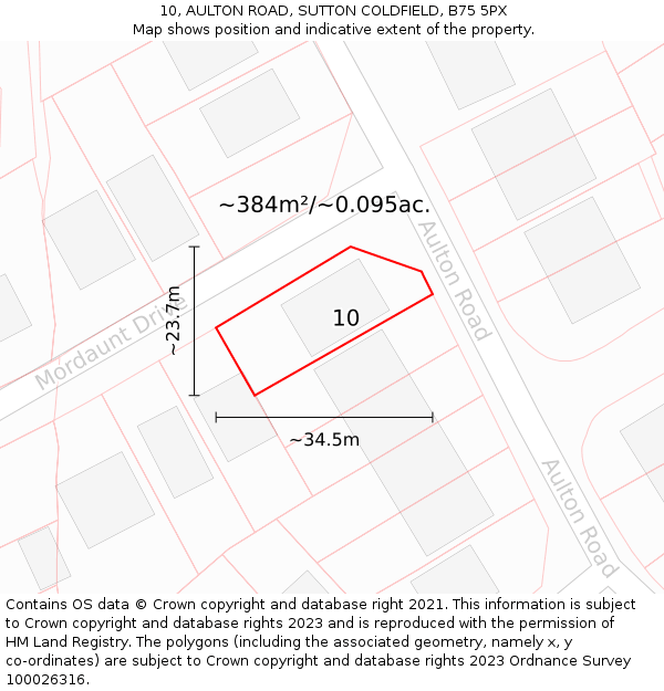 10, AULTON ROAD, SUTTON COLDFIELD, B75 5PX: Plot and title map