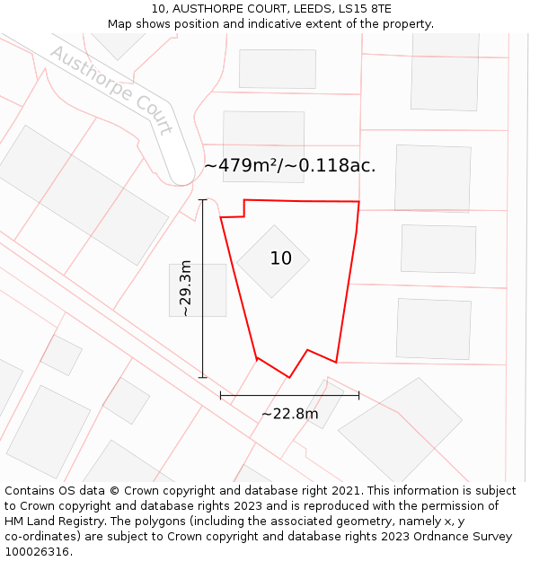 10, AUSTHORPE COURT, LEEDS, LS15 8TE: Plot and title map